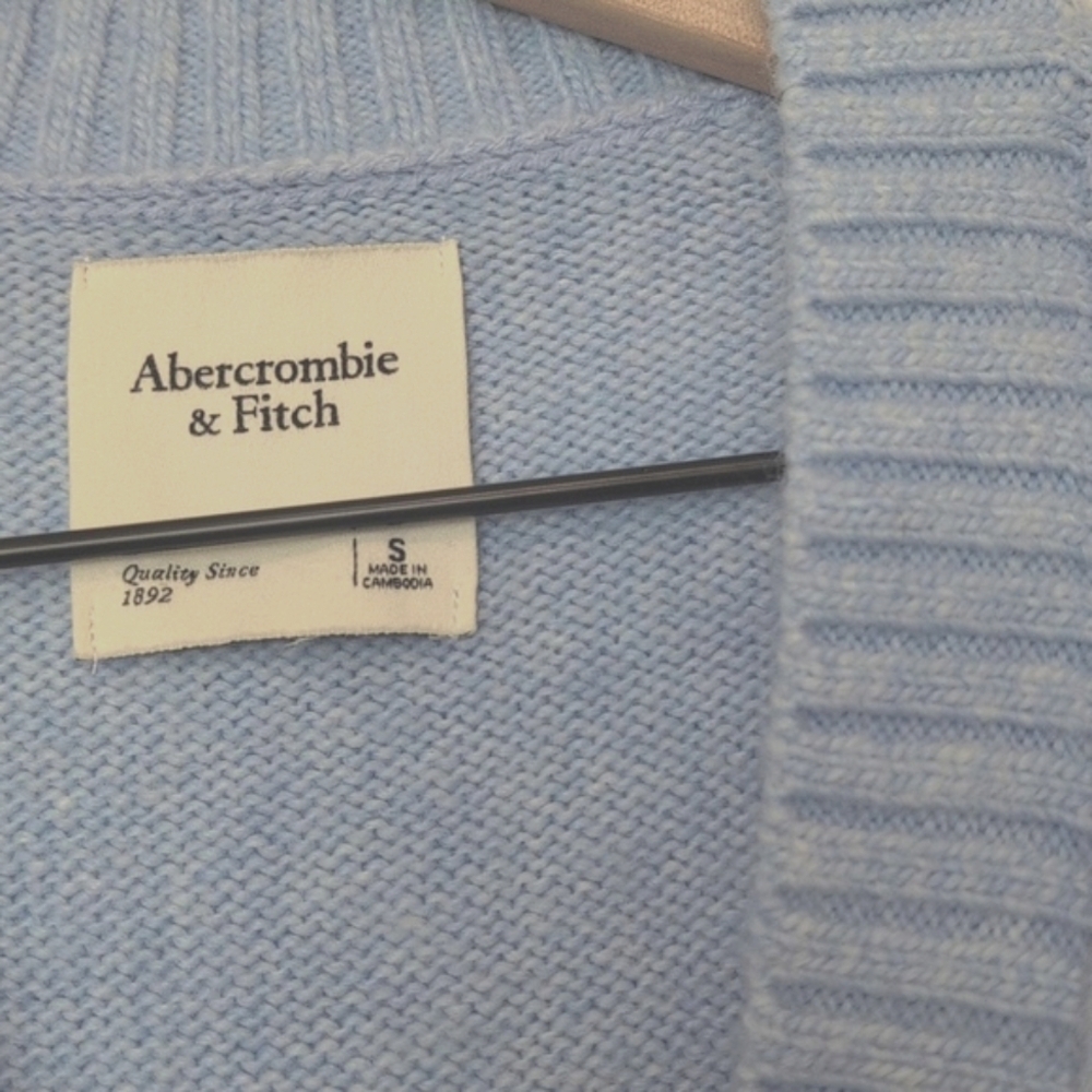 Abercrombie & Fitch Blue Boyfriend Oversized Long Cardigan Small Button Up A&F - Picture 2 of 6